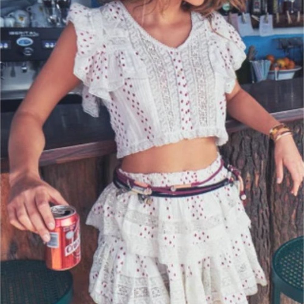 Loveshackfancy Ruffle mini skirt Ivory Ikat lace